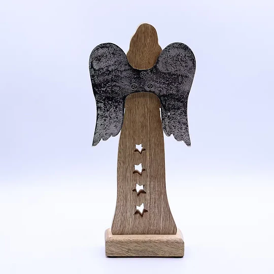 *NATAL* Anjo de madeira de manga com estrela 30 cm