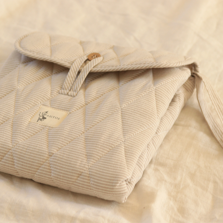 Mudador Portátil Líneas Beige/Blanco 1