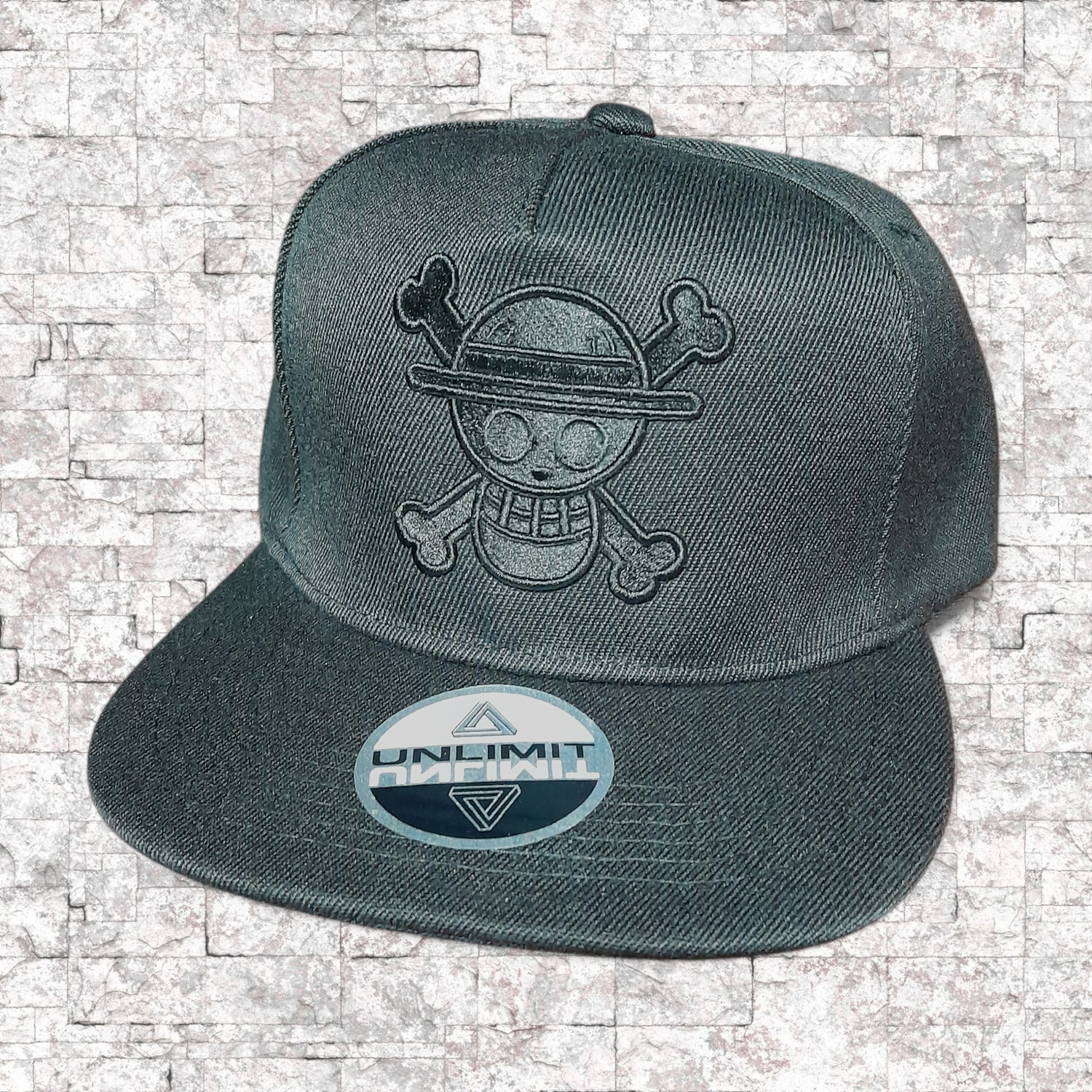 Mugiwara Full Black. Snapback bordado con relieve. One Piece. 1