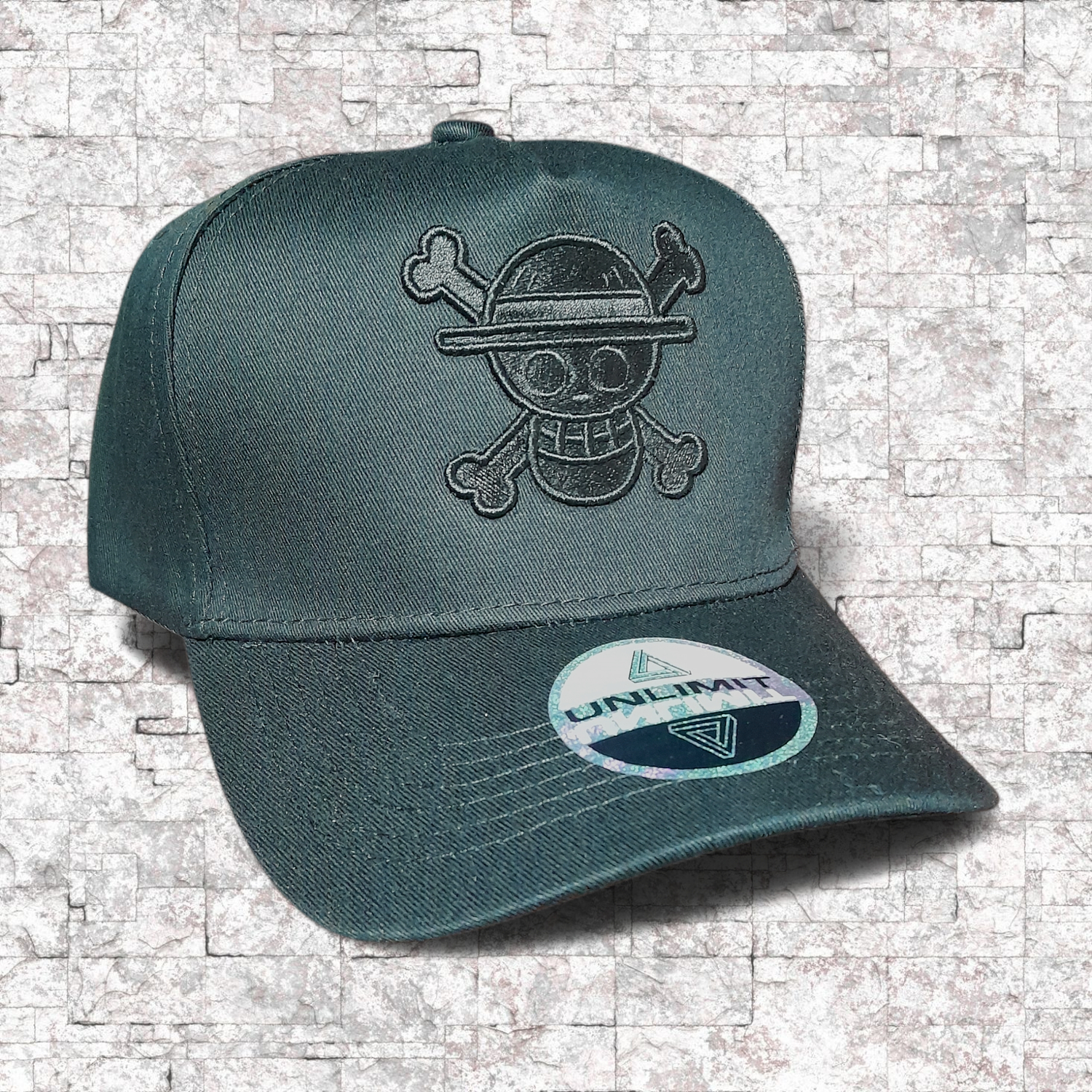 Mugiwara Full Black. Gorra bordada con relieve. One Piece. 3