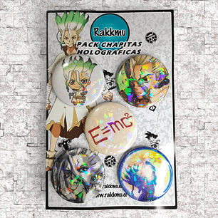 Senku. Pack de 5 chapitas. Dr. Stone.