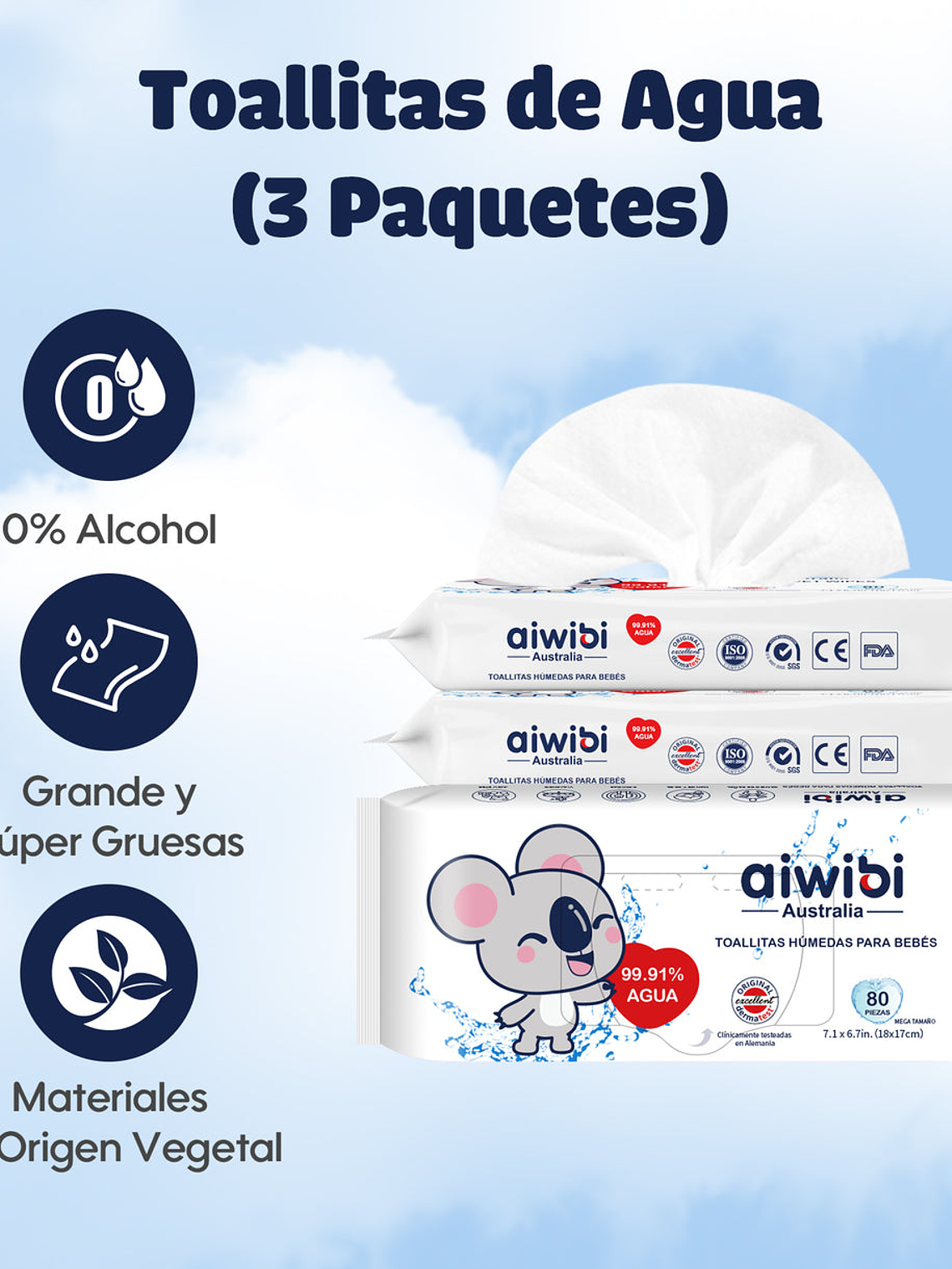 Toallitas húmedas 99.91% Agua  1