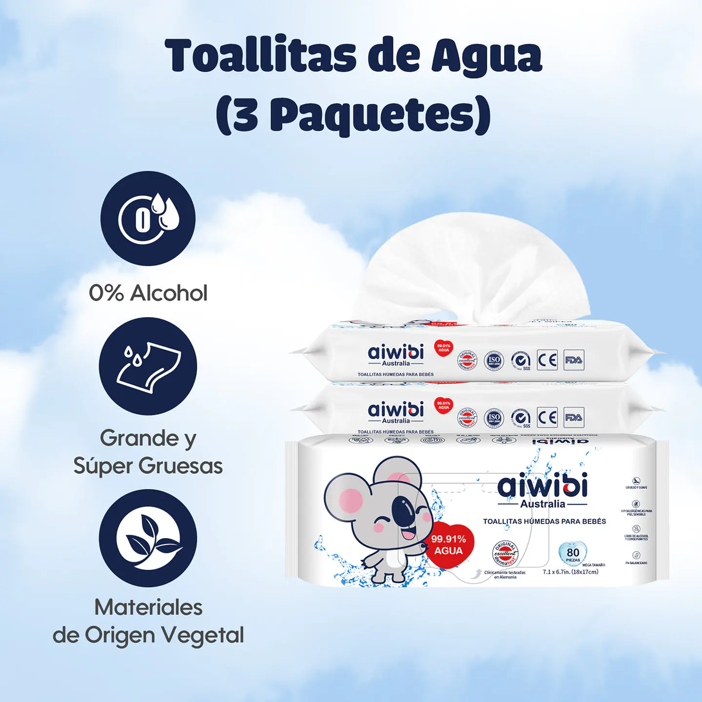 Toallitas húmedas 99.91% Agua  1