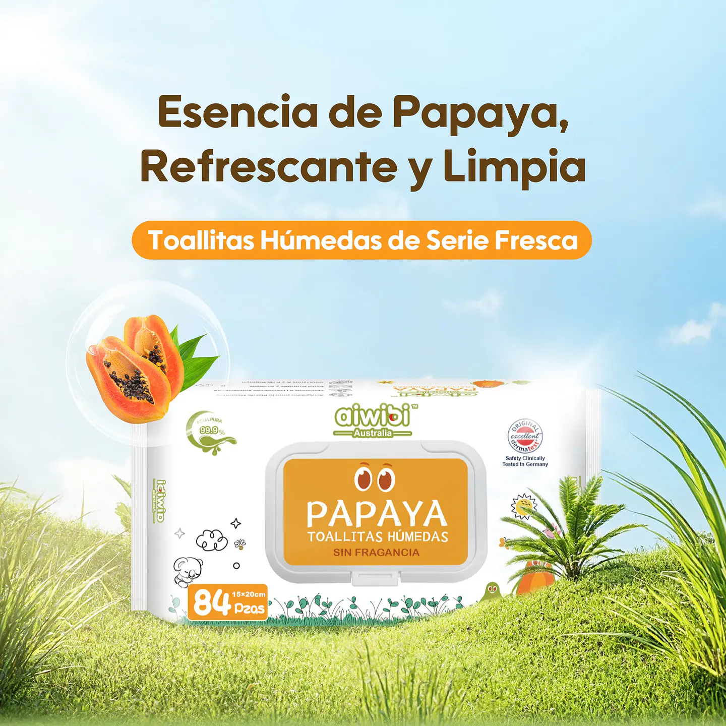 Toallitas húmedas 99.91% Agua con Extracto de Papaya 1 Paquete 1