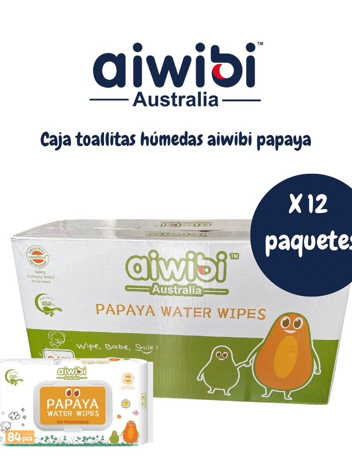 Toallitas húmedas 99.91% Agua con Extracto de Papaya  1