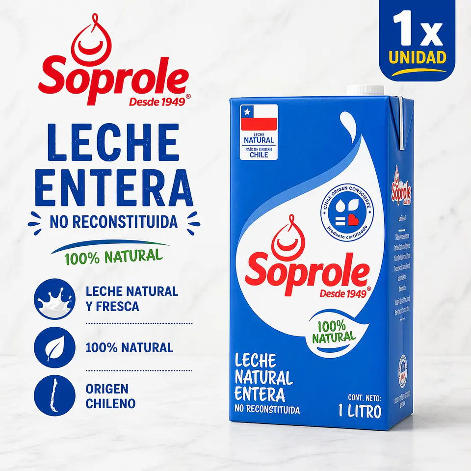 Leche Entera Soprole 1 Litro 1