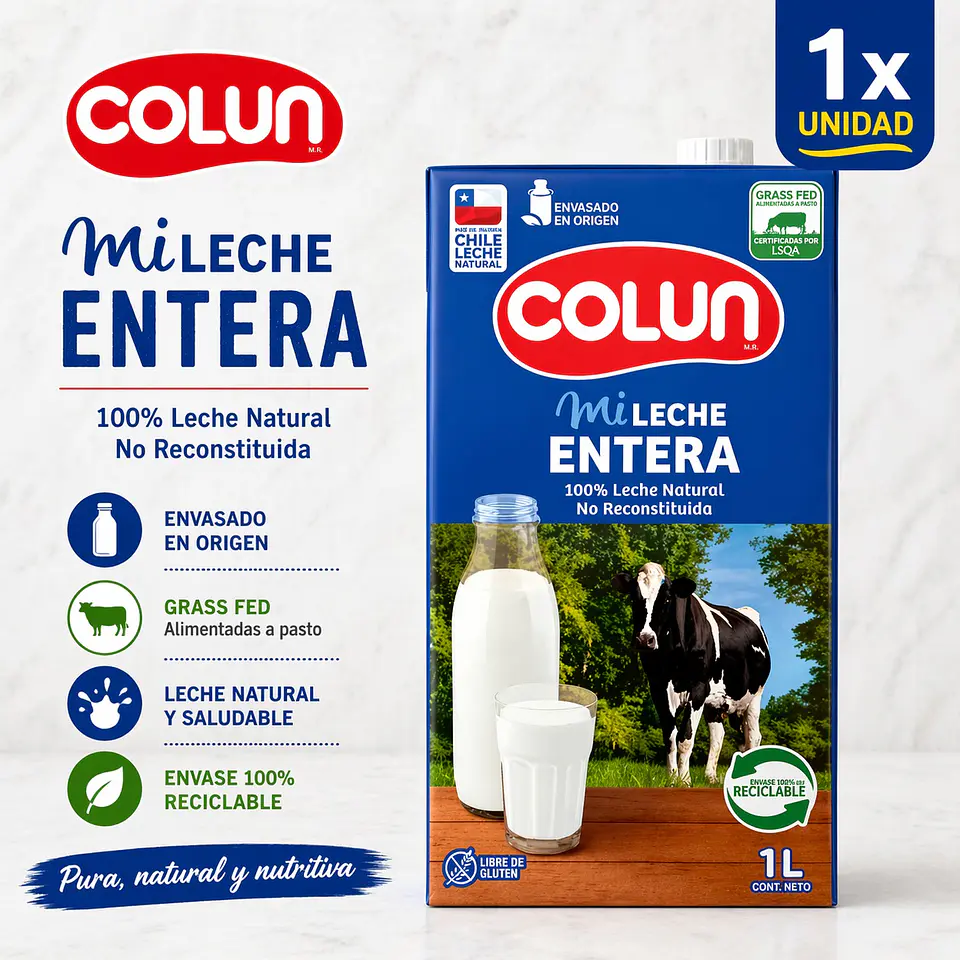 Leche Entera Colun 1 Litro 1