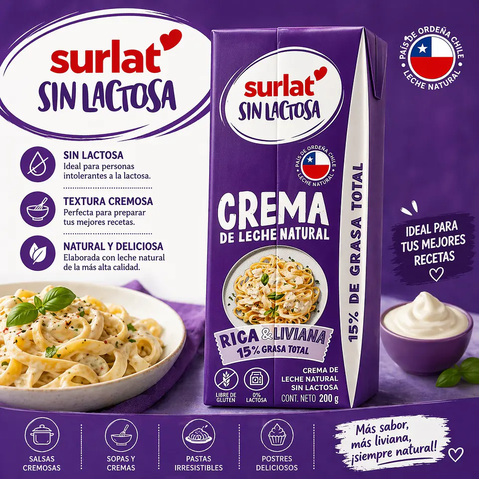 Crema de Leche Sin Lactosa Surlat 200 g 1