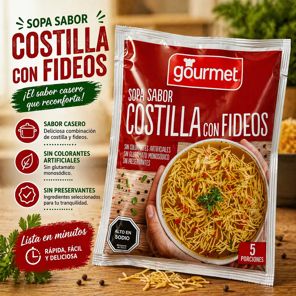 Sopa Sabor Costilla con Fideos Gourmet (5 Porciones) Sobre, 62 g 1