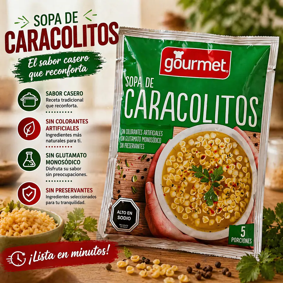 Sopa de Caracolitos Gourmet (5 Porciones) Sobre, 74 g 1