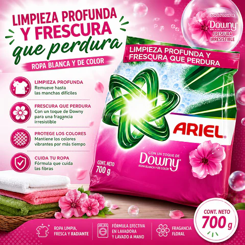 Detergente en Polvo Toque de Downy Ariel 700 g