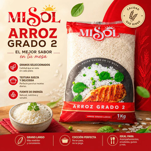 Arroz Grado 2 Grano Largo Bolsa Misol 1 Kg