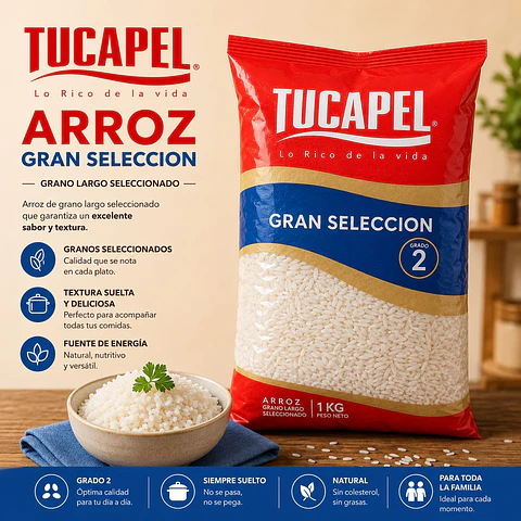 Arroz Grado 2 Grano Largo Bolsa Tucapel 1 kg