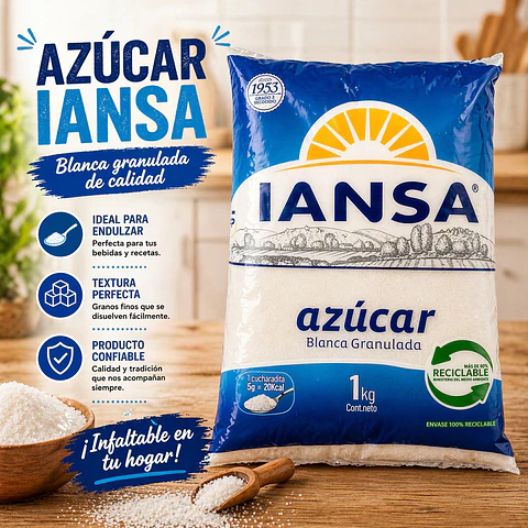 Azúcar Blanca Granulada Iansa Bolsa 1 Kg 