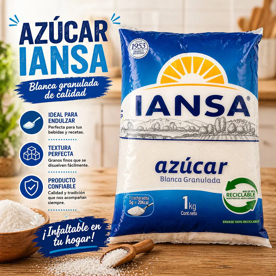 Azúcar Blanca Granulada Iansa Bolsa 1 Kg  1