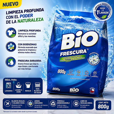 Detergente en Polvo Campos de Hielo Bio Frescura  800 g