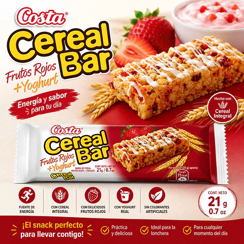 Barra de Cereal Frutos Rojos + Yoghurt Cerealbar  18 gr