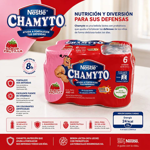 Yoghurt Probiótico Frutilla Multipack Chamyto 80ml