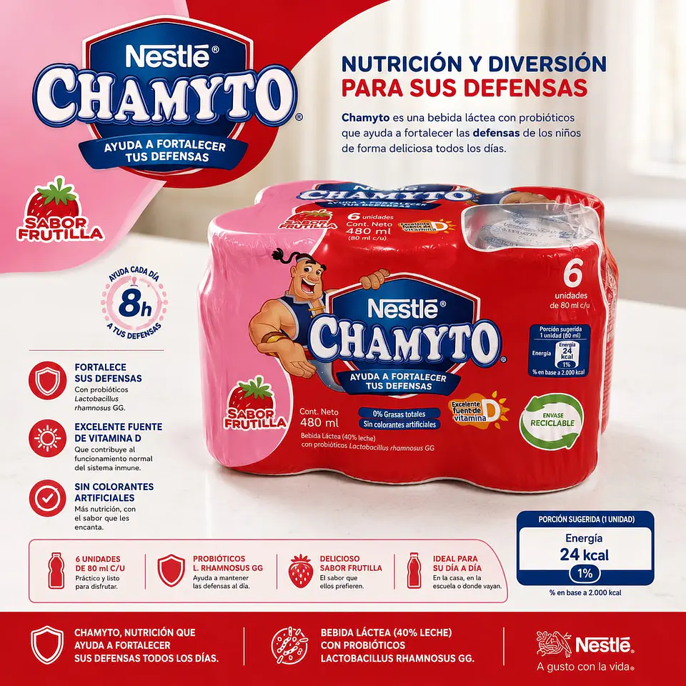 Yoghurt Probiótico Frutilla Multipack Chamyto 80ml 1