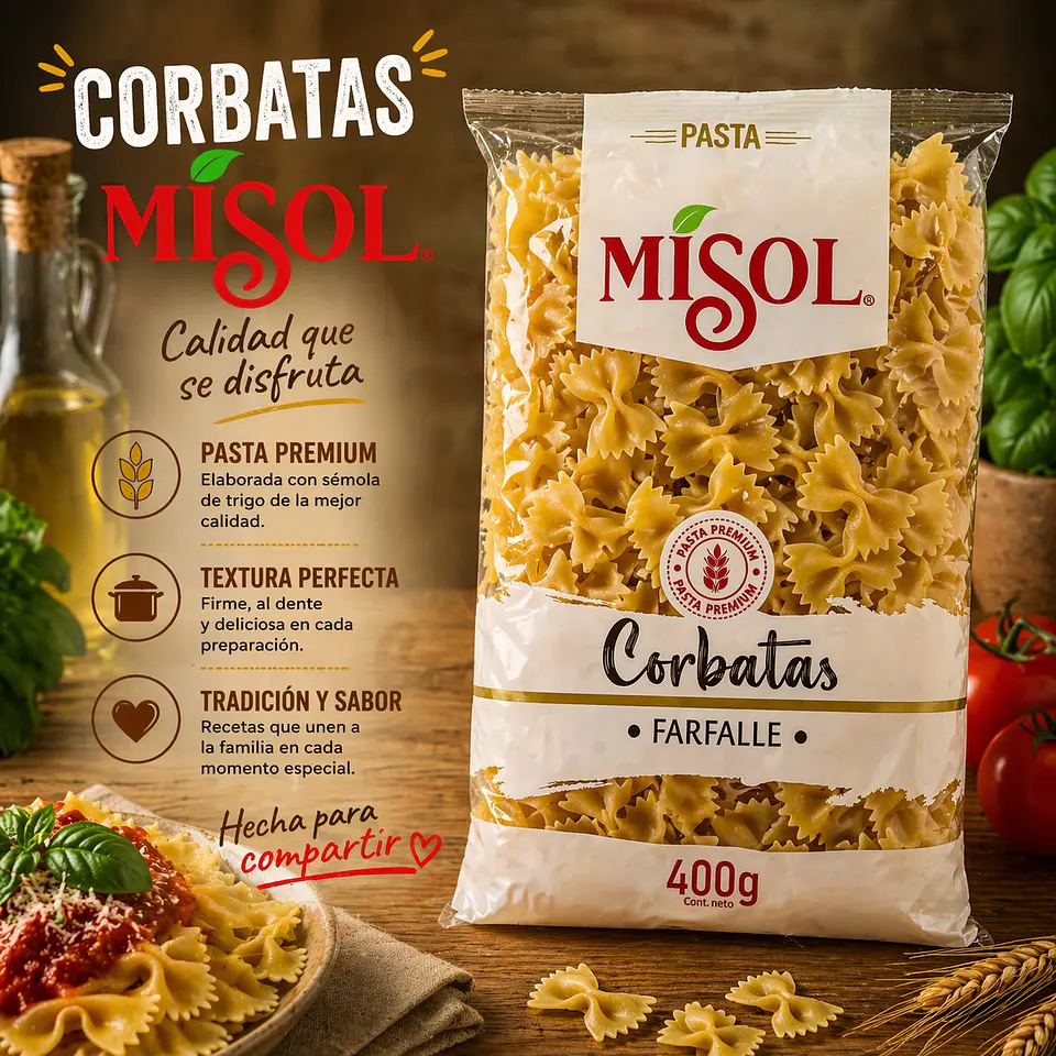 Fideos Pasta Corbatas Misol 400gr 1