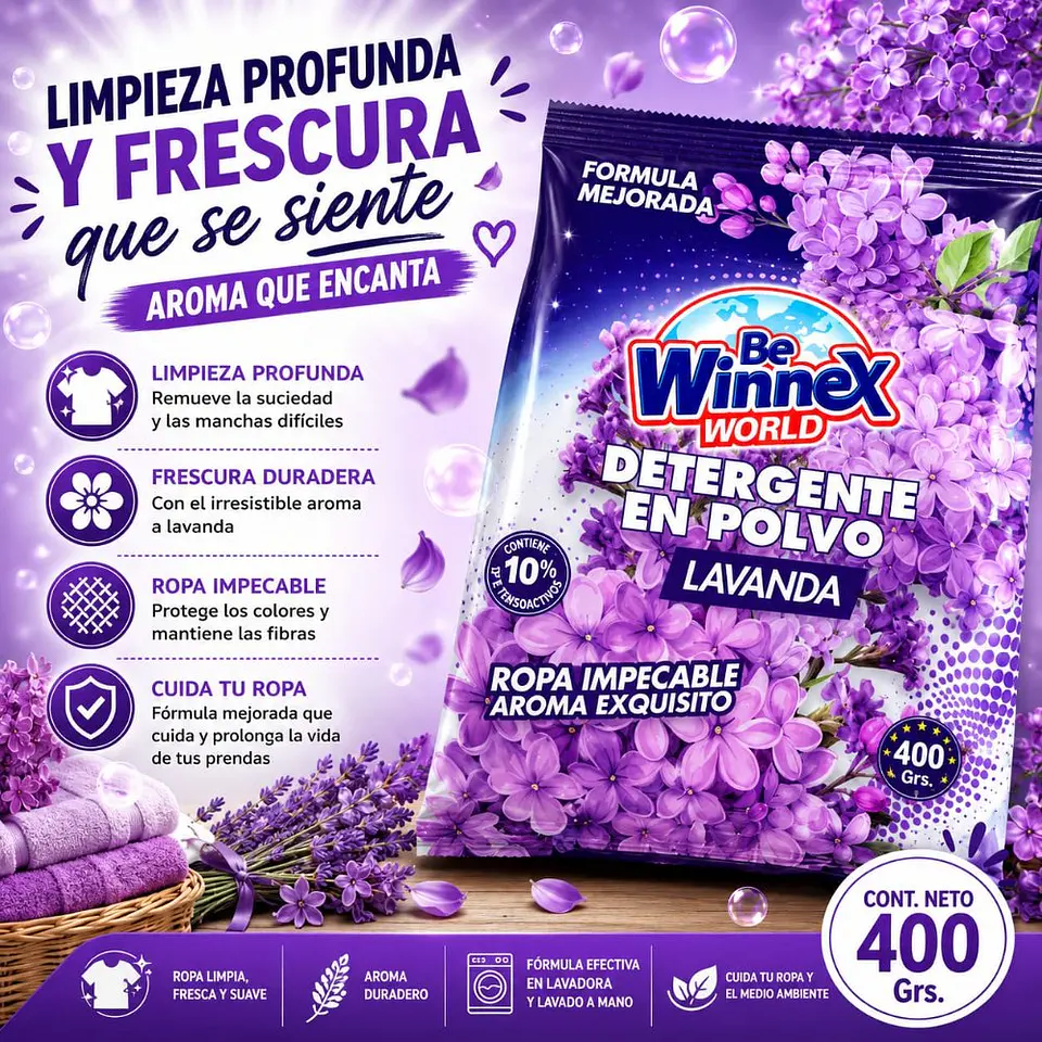 Detergente En Polvo Lavanda Be Winnex World 400 grs 1