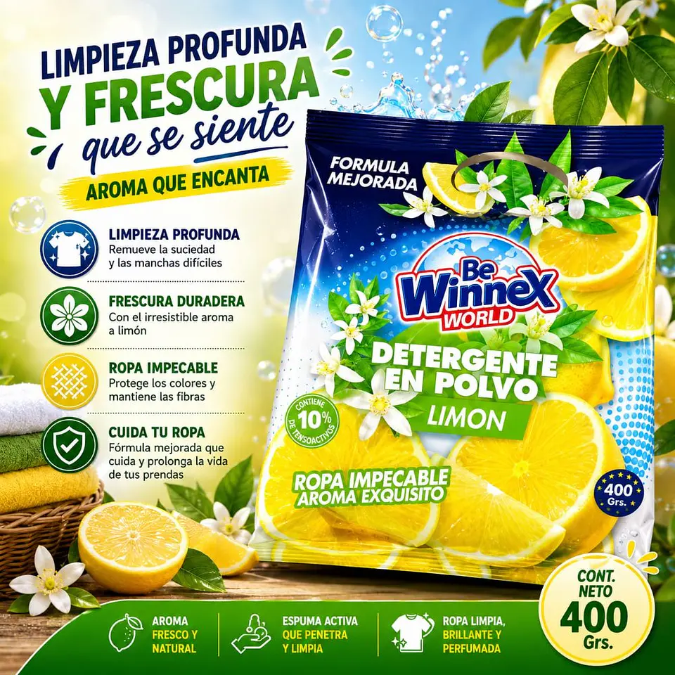 Detergente En Polvo Limon Be Winnex World 400 grs 1