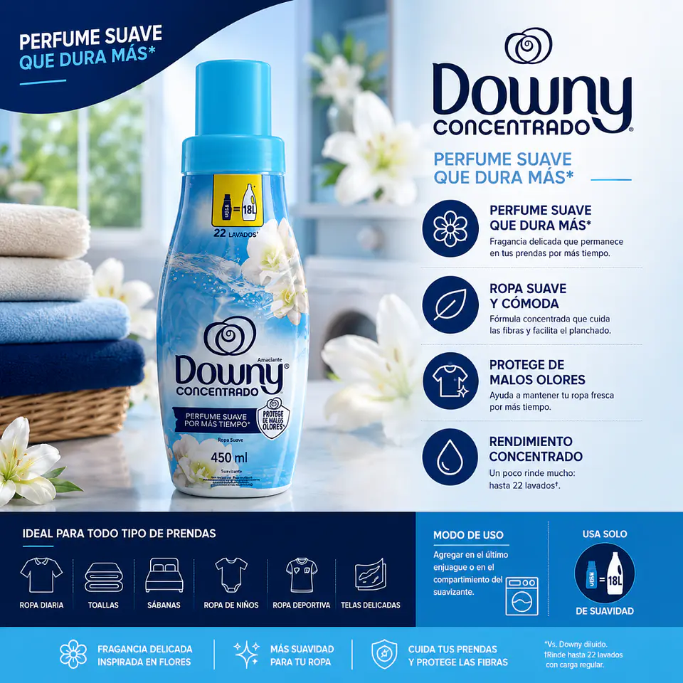 Suavizante Concentrado Líquido Brisa Suave Downy Botella 450 ml 1