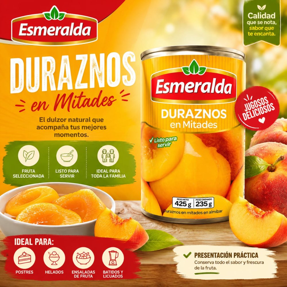 Duraznos en mitades Esmeralda lata 425 g neto - 235 g drenado