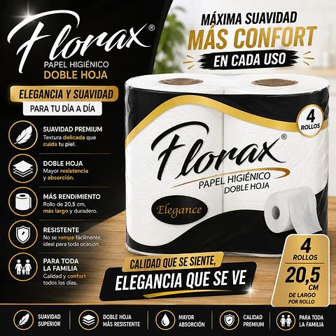 Papel Higiénico Doble Hoja Florax 4 rollos 