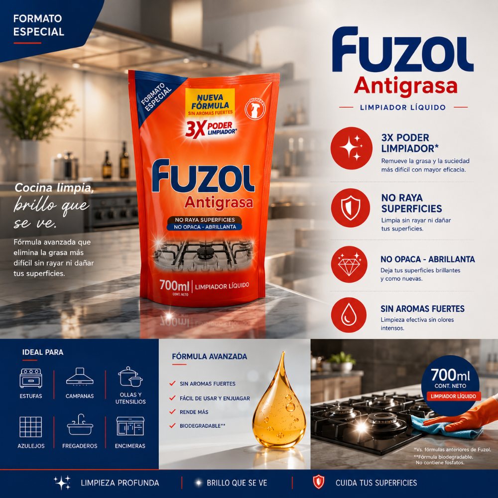 Limpiador Antigrasa Líquido Fuzol 700 ml