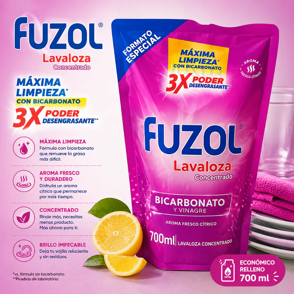 Lavalozas líquido Vinagre con Bicarbonato Fuzol 700 ml 1