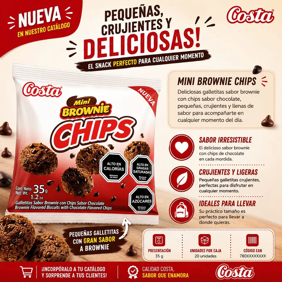 Galleta Mini Brownie Chips Costa 35 g 1