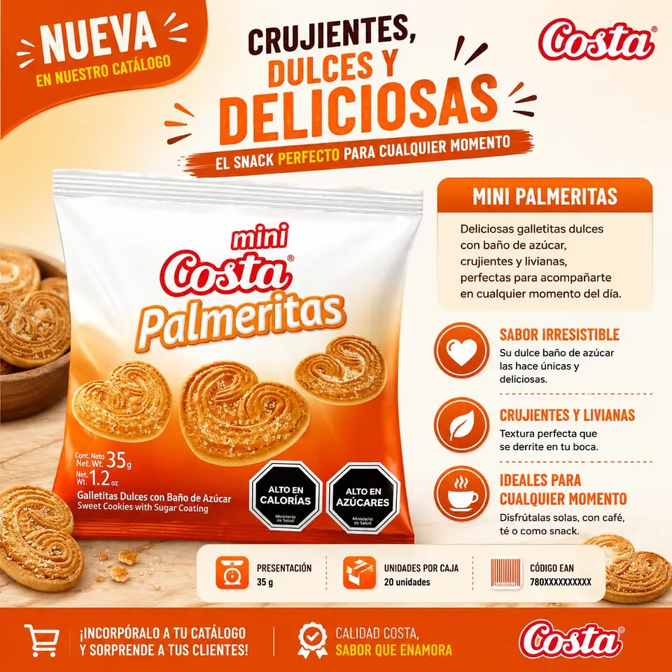 Galleta Mini Palmeritas Costa 35 g 1