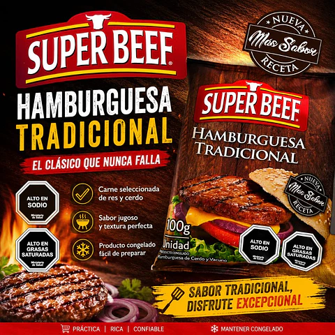 Hamburguesa Vacuno y Cerdo Tradicional Super Beef 100 g