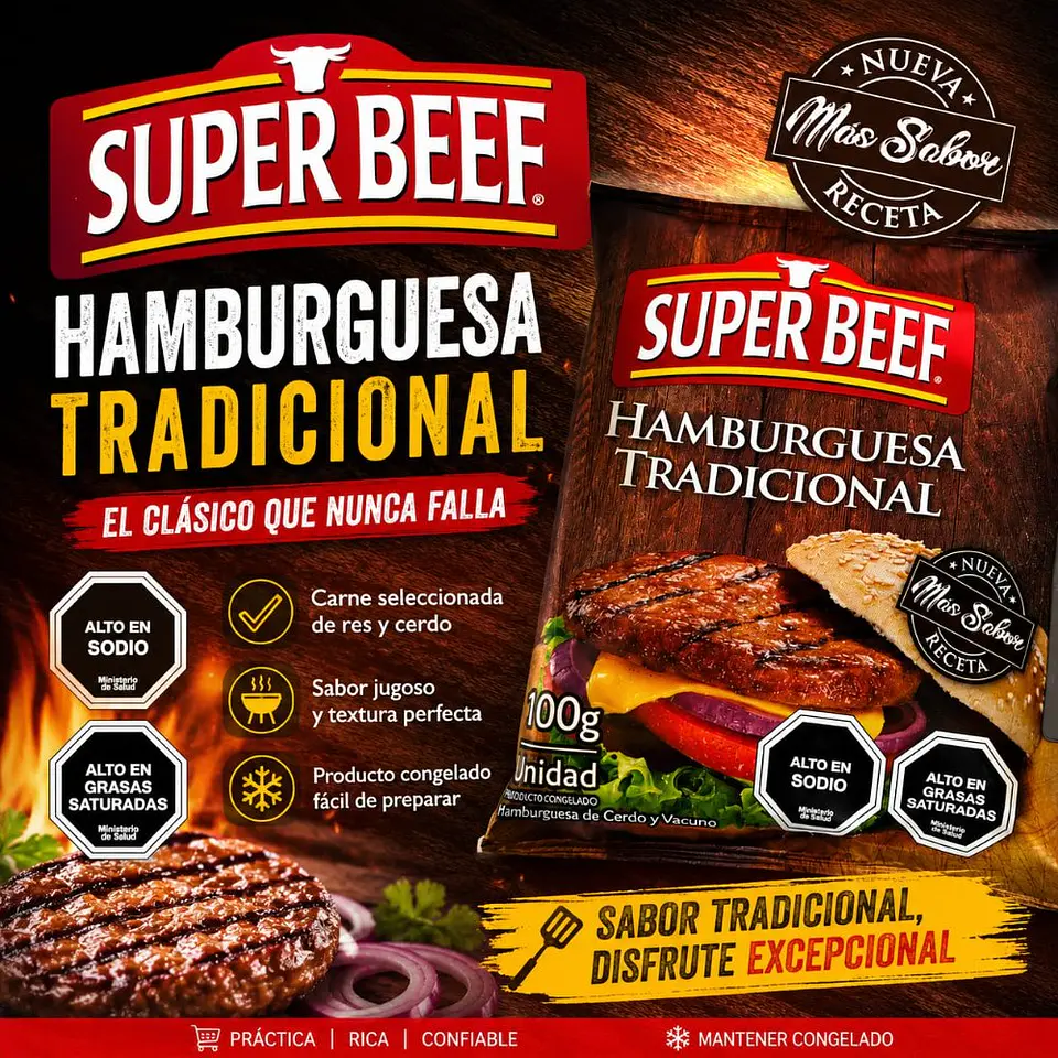 Hamburguesa Vacuno y Cerdo Tradicional Super Beef 100 g 1