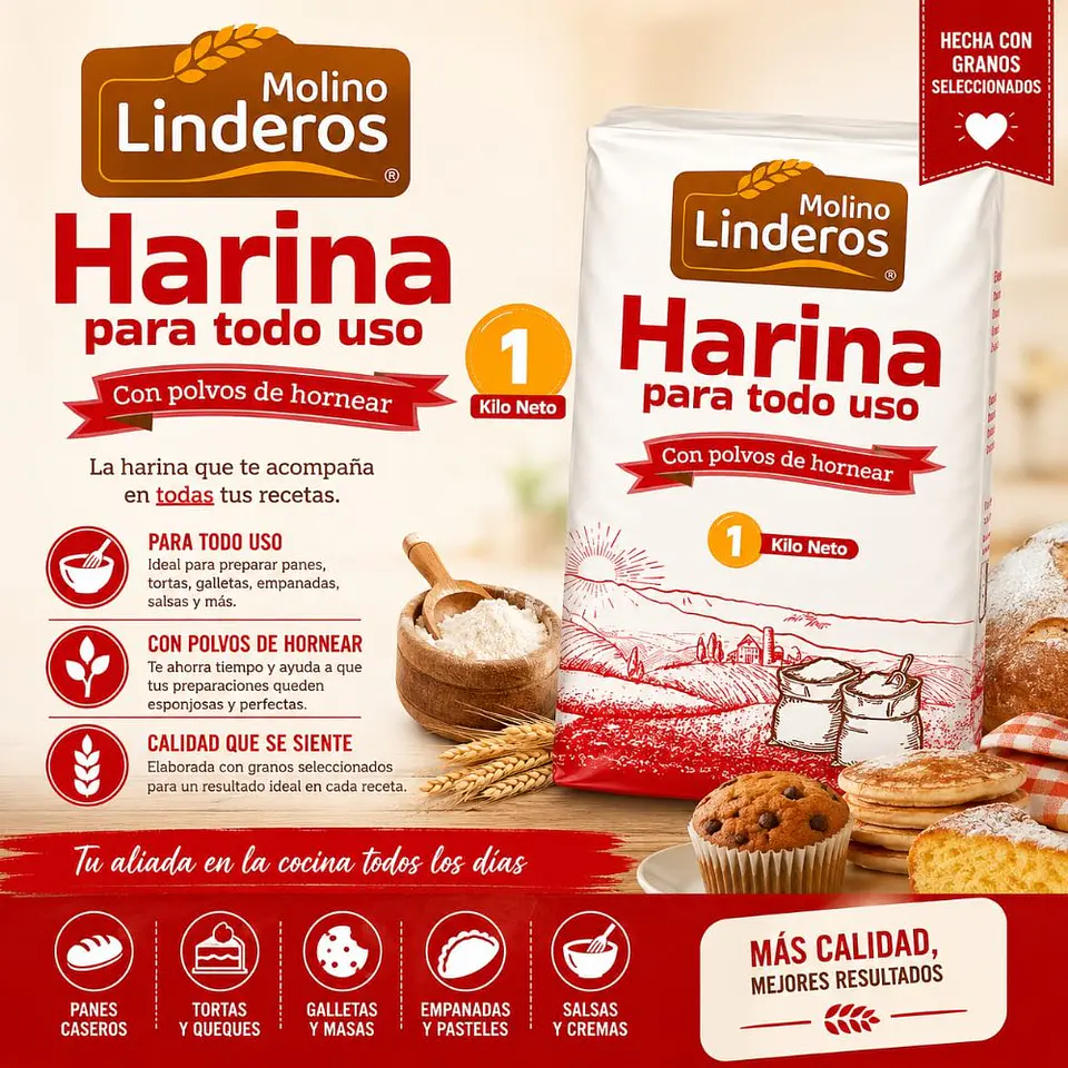 Harina con polvos de hornear Molino Linderos 1k 1