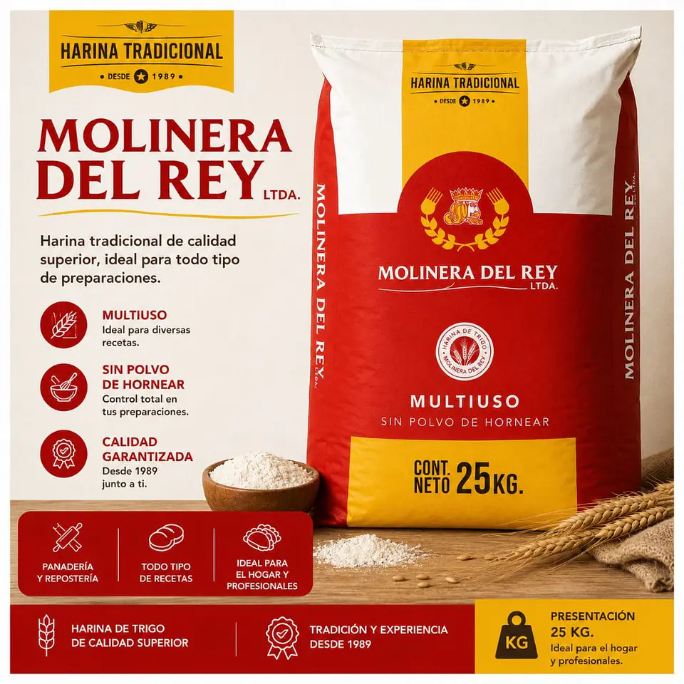 Harina sin polvo de hornear Molinera del Rey 25kg  1