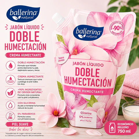 Jabón Líquido Ballerina Doble Humectación Crema Humectante Ballerina 750 ml