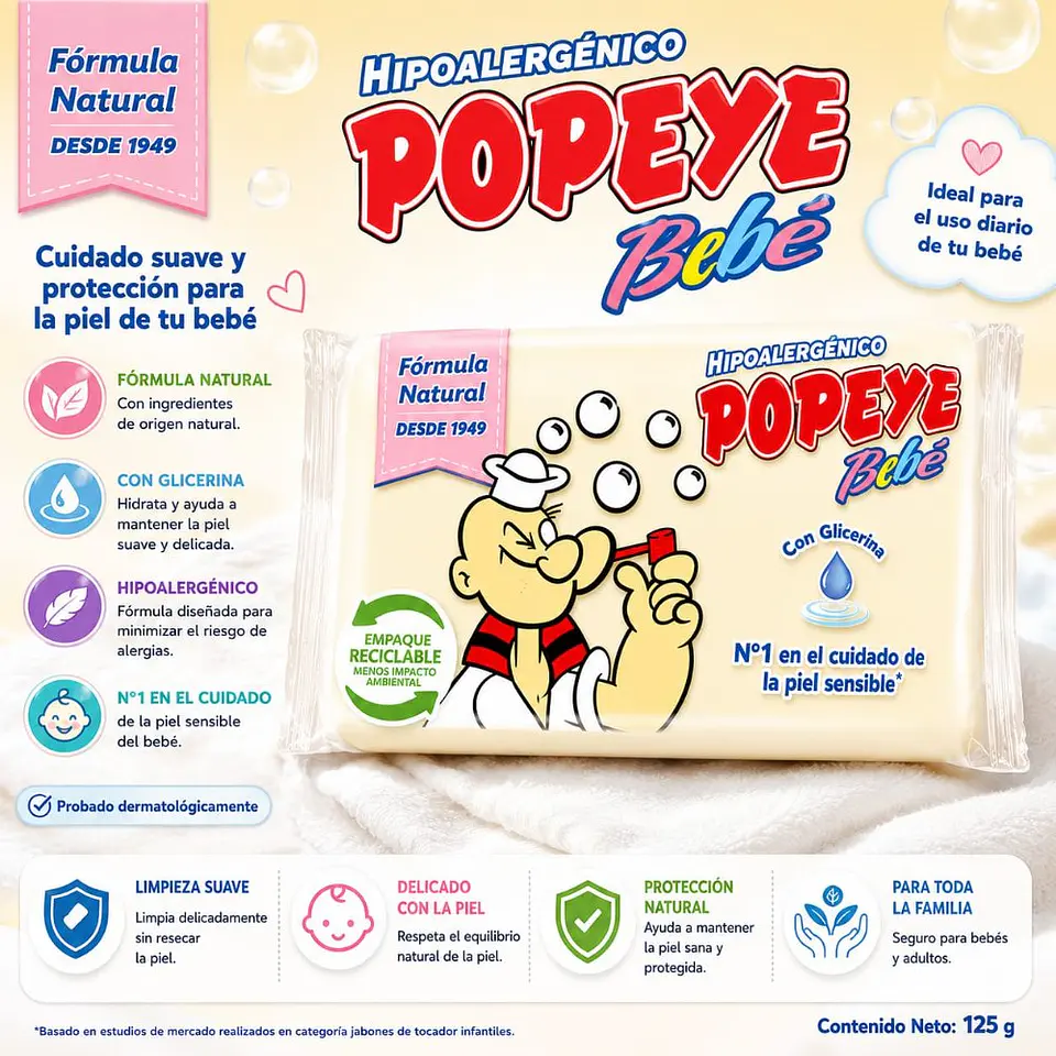 Jabón en Barra Bebé Popeye 170 g 1