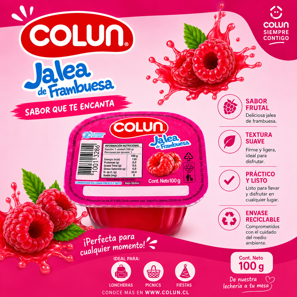 Jalea sabor frambuesa Colun 100g
