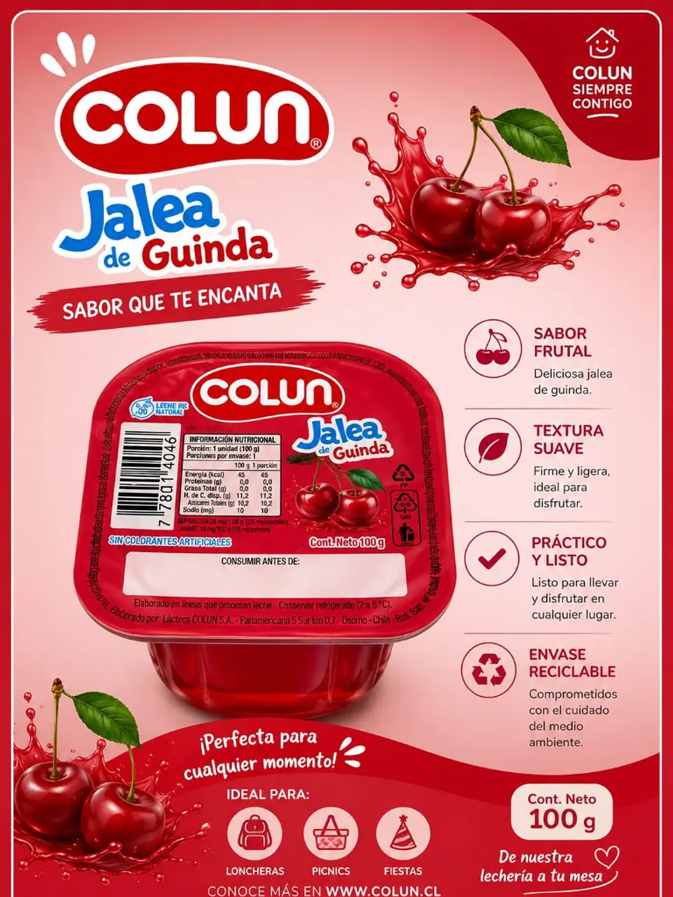 Jalea sabor Guinda Colun 100g 1