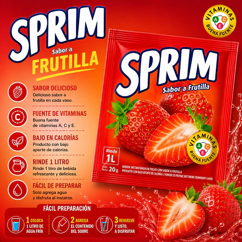 Jugo en Polvo Sabor Frutilla Sprim 20 g