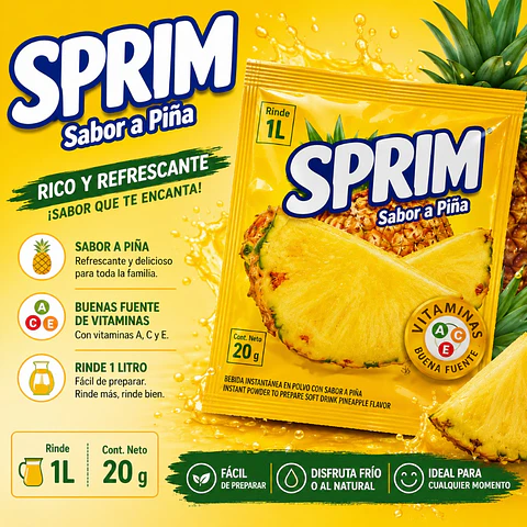 Jugo en Polvo Sabor Piña Sprim 20 g