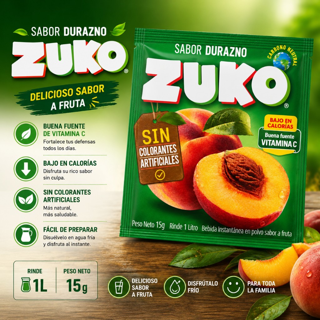 Jugo en Polvo Sabor Durazno Zuko 15 g
