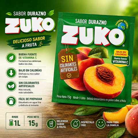 Jugo en Polvo Sabor Durazno Zuko 15 g