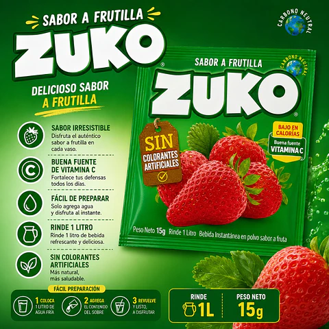 Jugo en Polvo Sabor Frutilla Zuko 15 g