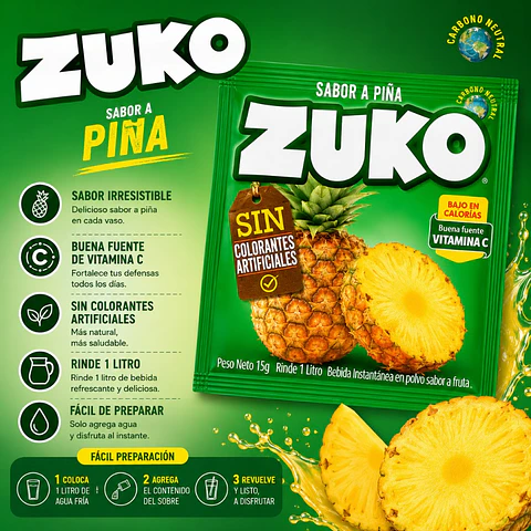 Jugo en Polvo Sabor Piña Zuko 15 g