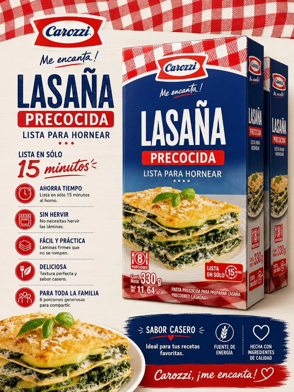 Lasaña precocida Carozzi 330 g 1
