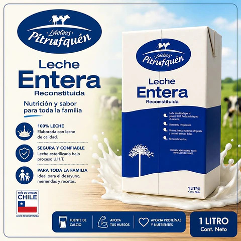 Leche Blanca Entera Lácteos Pitrufquén 1 L