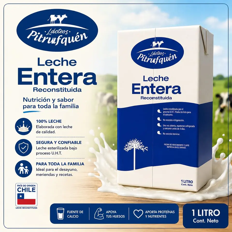Leche Blanca Entera Lácteos Pitrufquén 1 L 1